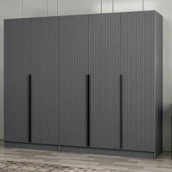 Armoire penderie grise 5 portes rainurées 3 portants BYRON