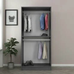 Armoire penderie grise vitrée - 2 portes H.210 cm BYRON