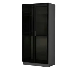 Armoire penderie grise vitrée - 2 portes H.210 cm BYRON