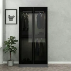 Armoire penderie grise vitrée - 2 portes H.210 cm BYRON