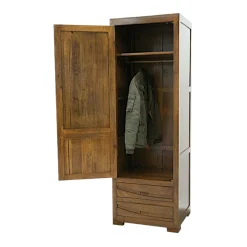 Armoire Penderie Hévéa 1 porte, 2 tiroirs 65x58x195cm NIAGARA