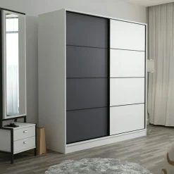 Armoire penderie moderne blanc et gris L. 180 cm BYRON