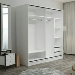 Armoire penderie moderne blanc et gris L. 180 cm BYRON
