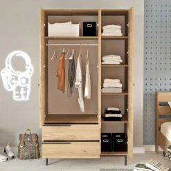 Armoire penderie moderne effet bois - 3 portes BYRON