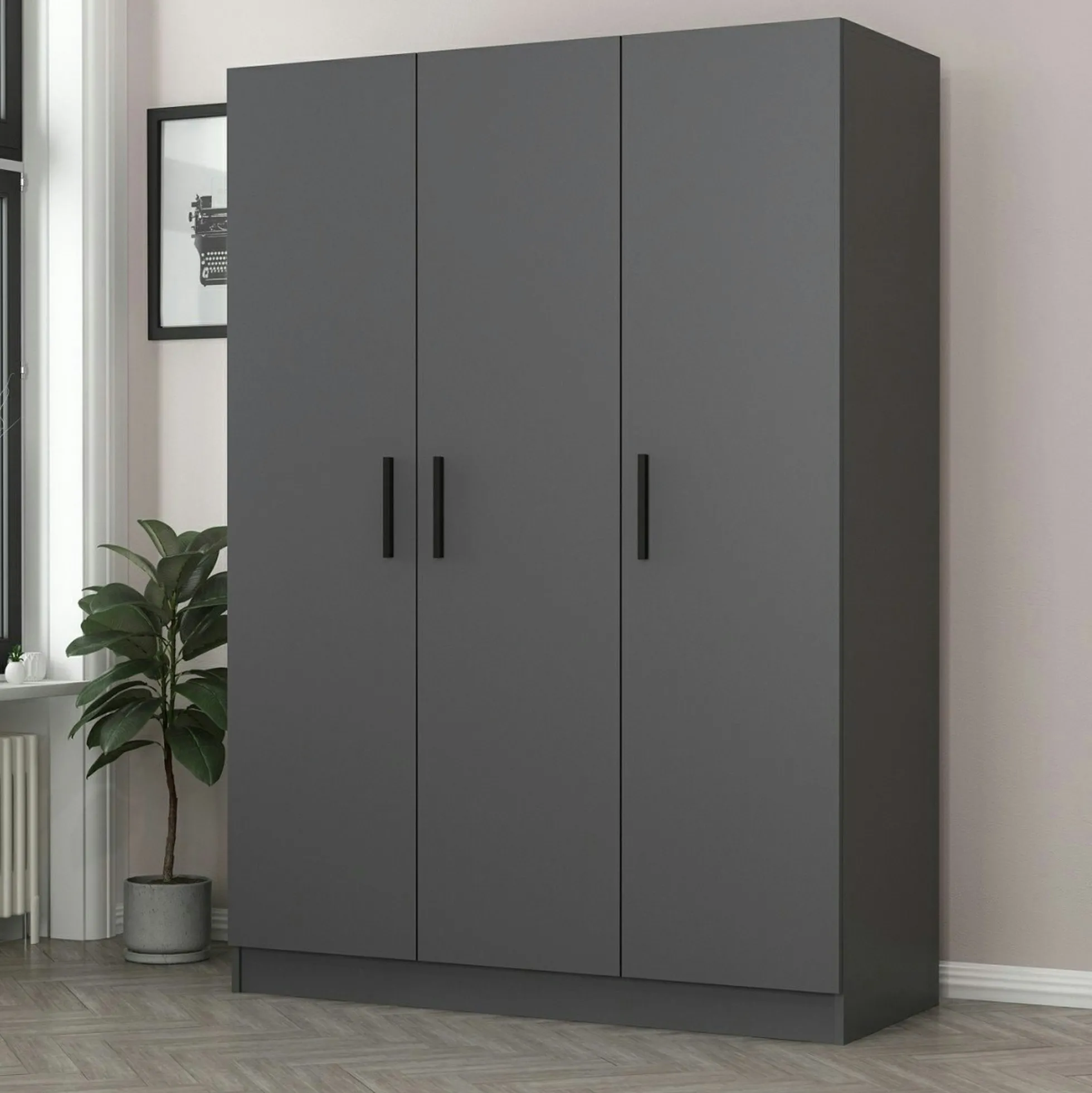 Armoire penderie moderne gris foncé - 3 portes BYRON