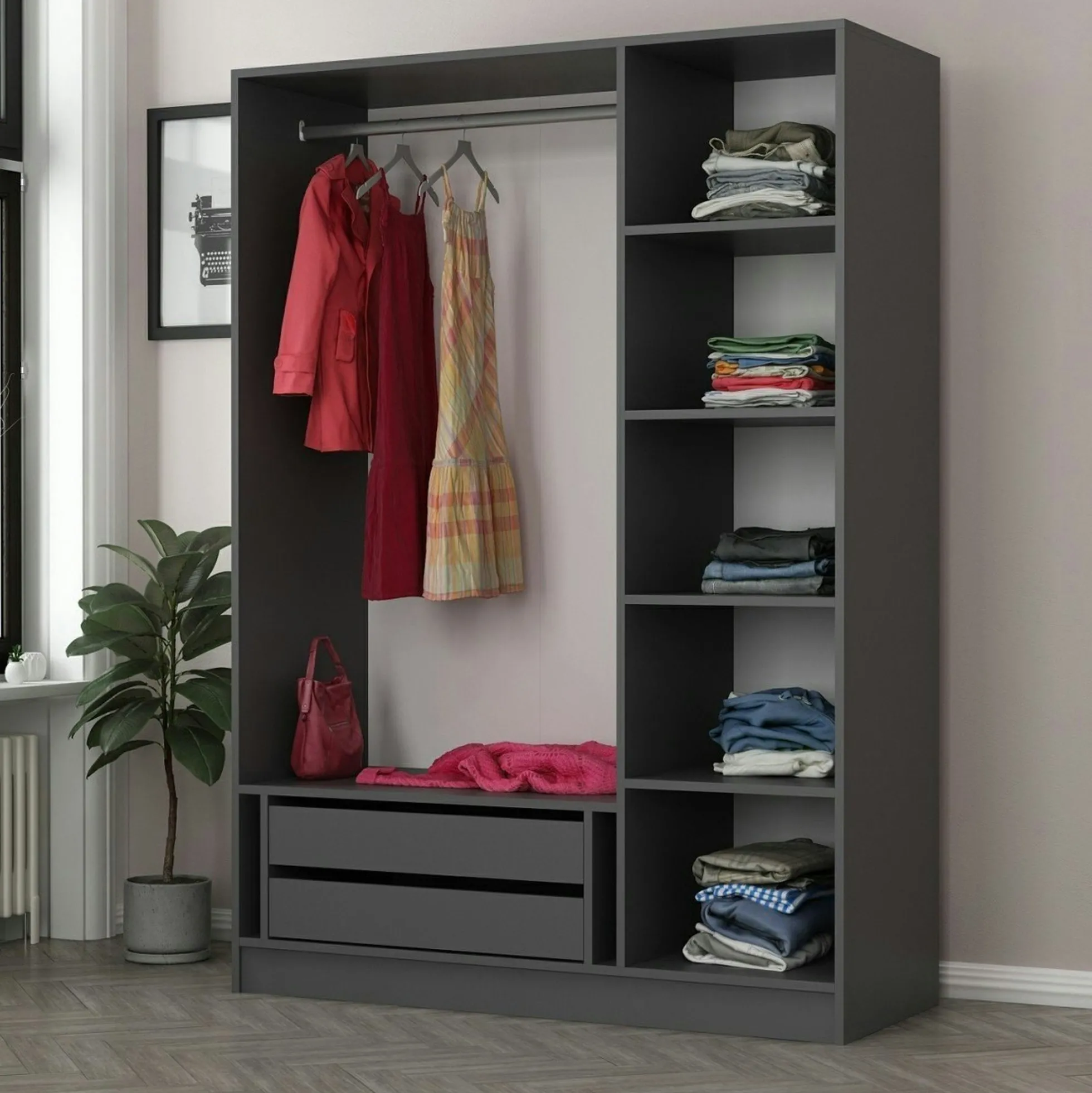 Armoire penderie moderne gris foncé - 3 portes BYRON