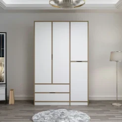 Armoire penderie moderne - 4 portes blanches L.140 cm BYRON