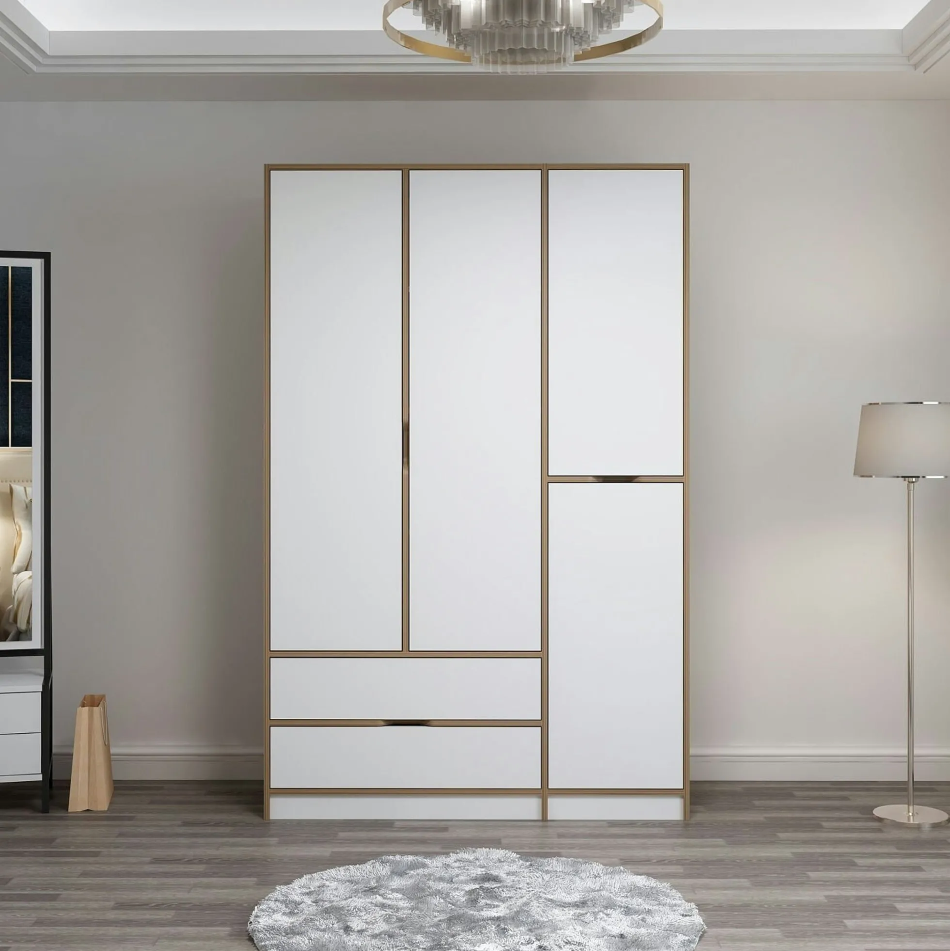 Armoire penderie moderne - 4 portes blanches L.140 cm BYRON