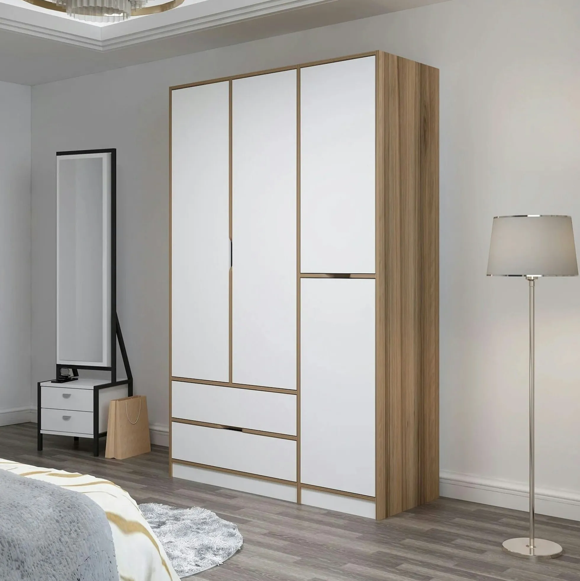 Armoire penderie moderne - 4 portes blanches L.140 cm BYRON