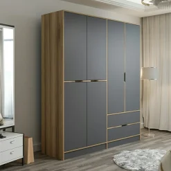 Armoire penderie moderne - 6 portes grises L.185 cm BYRON