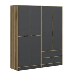 Armoire penderie moderne - 6 portes grises L.185 cm BYRON