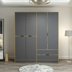 Armoire penderie moderne - 6 portes grises L.185 cm BYRON