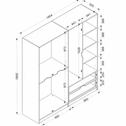 Armoire penderie moderne - 6 portes grises L.185 cm BYRON