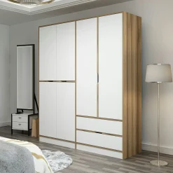 Armoire penderie moderne - 6 portes blanches L.185 cm BYRON