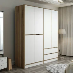 Armoire penderie moderne - 6 portes blanches L.185 cm BYRON
