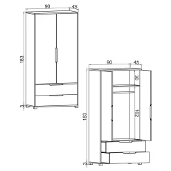 Armoire penderie 2 portes anthracite et effet bois BYRON