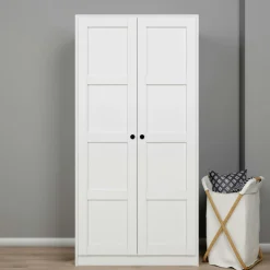 Armoire penderie 2 portes blanche, détail encadrement BYRON