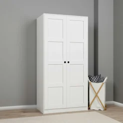 Armoire penderie 2 portes blanche, détail encadrement BYRON