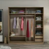 Armoire penderie portes coulissantes, effet bois & miroir BYRON