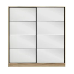 Armoire penderie portes coulissantes, effet bois & miroir BYRON