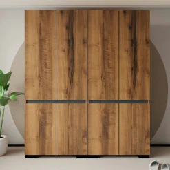 Armoire penderie 8 portes décor noyer et anthracite 180 cm BYRON