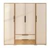 Armoire penderie 4 portes, effet bois et blanc BYRON