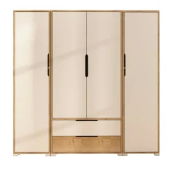 Armoire penderie 4 portes, effet bois et blanc BYRON