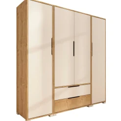 Armoire penderie 4 portes, effet bois et blanc BYRON