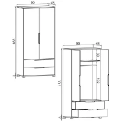 Armoire penderie 4 portes, effet bois et blanc BYRON