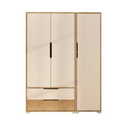 Armoire penderie 3 portes, effet bois et blanc BYRON