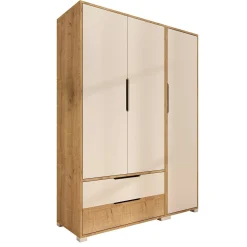 Armoire penderie 3 portes, effet bois et blanc BYRON