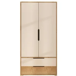 Armoire penderie 2 portes effet bois et blanc BYRON
