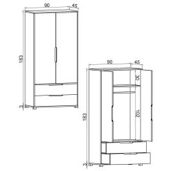 Armoire penderie 2 portes effet bois et anthracite BYRON