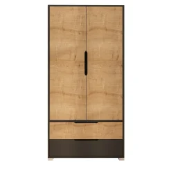 Armoire penderie 2 portes effet bois et anthracite BYRON