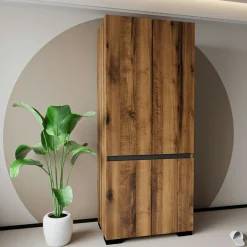 Armoire penderie 2 portes effet noyer détail gris BYRON