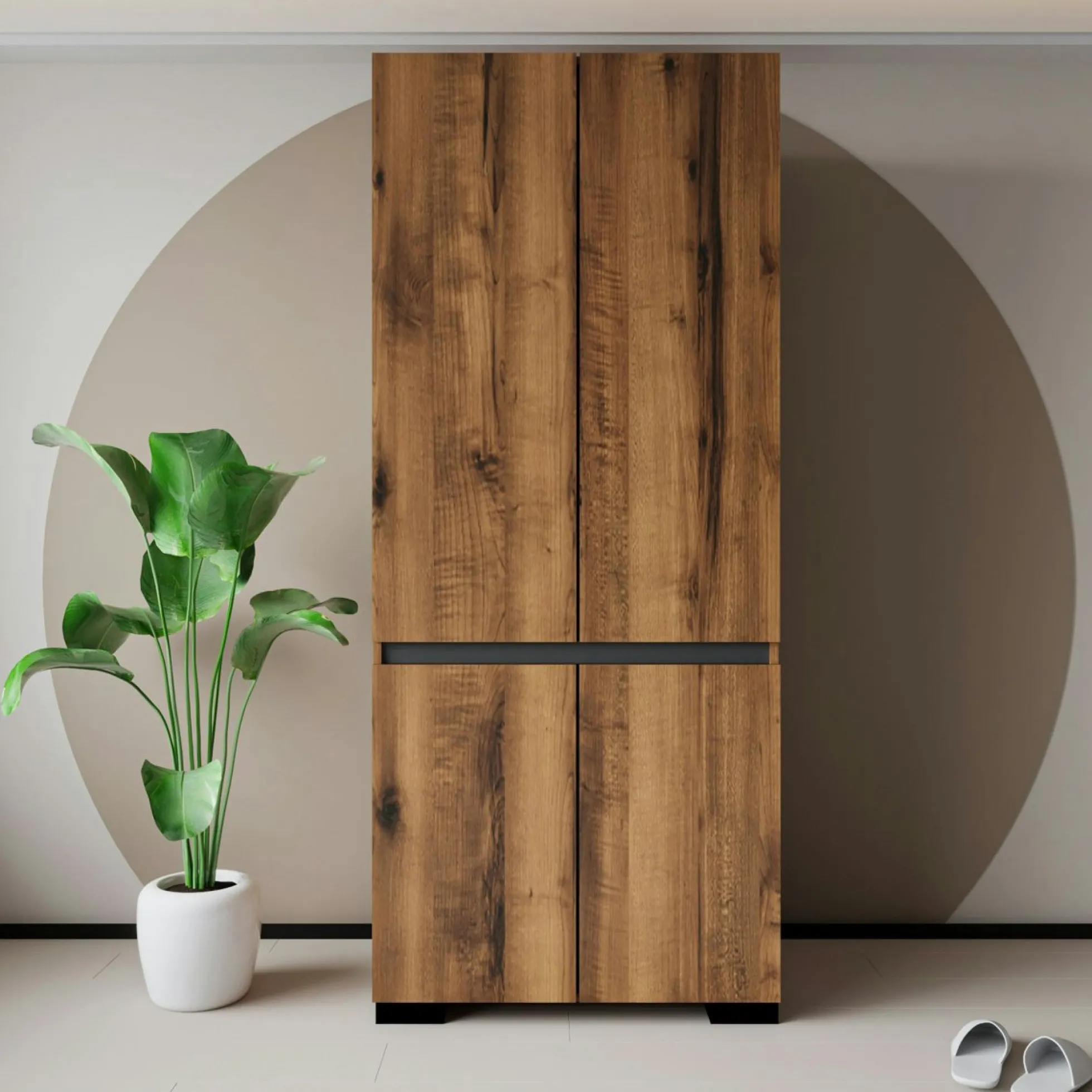 Armoire penderie 2 portes effet noyer détail gris BYRON