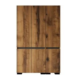 Armoire penderie 3 portes, effet noyer détail gris BYRON