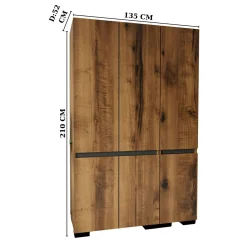 Armoire penderie 3 portes, effet noyer détail gris BYRON