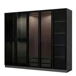 Armoire penderie 5 portes verre et cadre anthracite BYRON