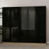 Armoire penderie 5 portes verre et cadre effet noyer BYRON