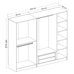 Armoire penderie 5 portes verre et cadre effet noyer BYRON