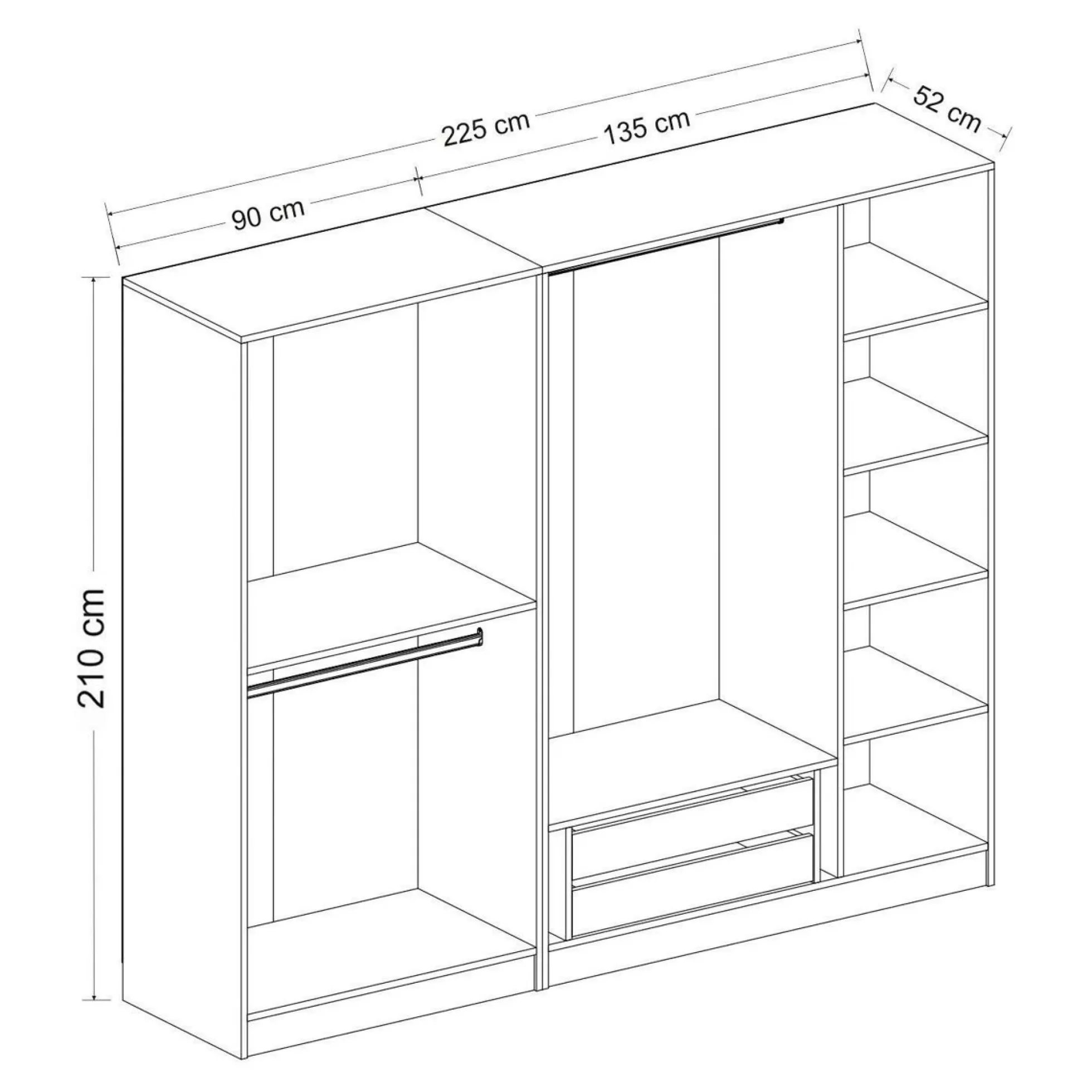 Armoire penderie 5 portes verre et cadre effet noyer BYRON