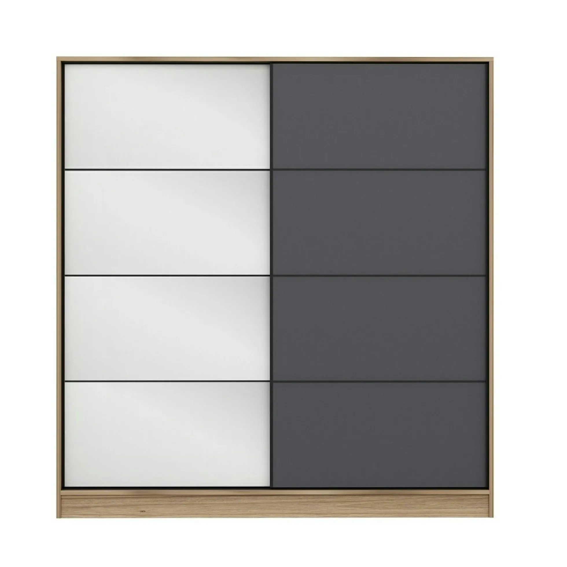 Armoire portes coulissantes effet bois & gris, 1 miroir BYRON