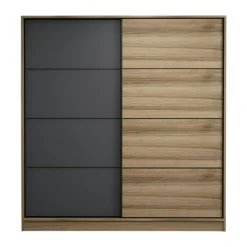 Armoire portes coulissantes effet bois, 1 face grise BYRON