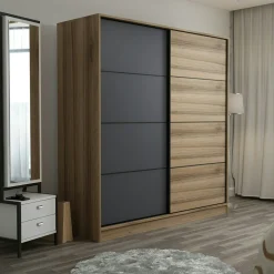 Armoire portes coulissantes effet bois, 1 face grise BYRON