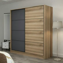 Armoire portes coulissantes effet bois, 1 face grise BYRON