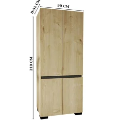 Armoire 2 portes effet bois détail gris, 5 étagères BYRON