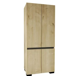 Armoire 2 portes effet bois détail gris, 5 étagères BYRON