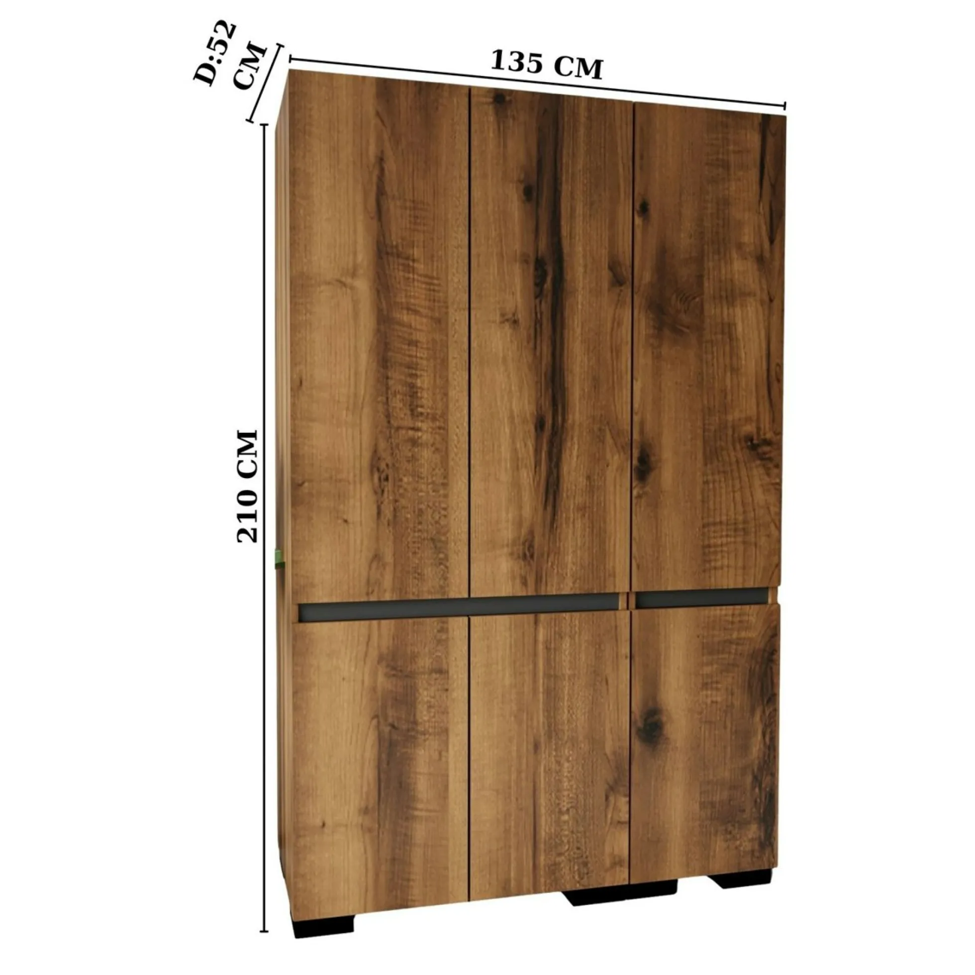 Armoire 3 portes effet noyer détail gris 10 étagères BYRON
