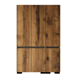Armoire 3 portes effet noyer détail gris 10 étagères BYRON